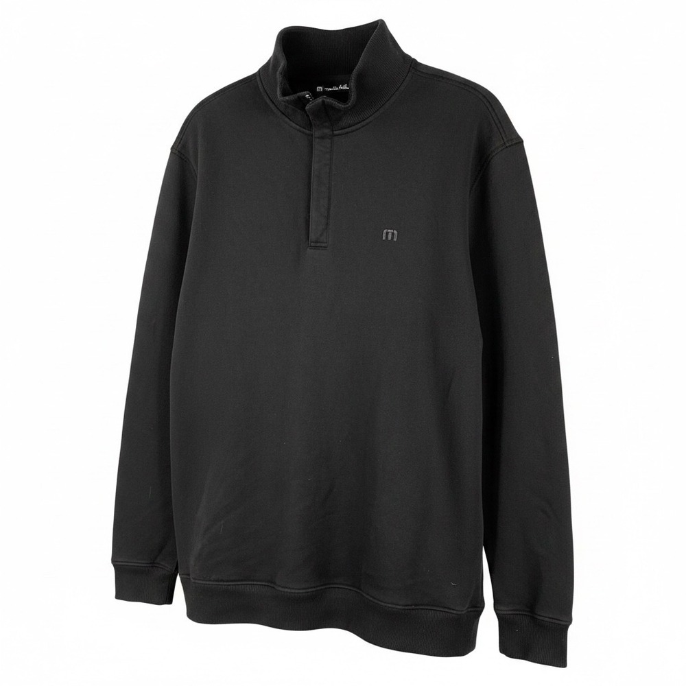 Travis Mathew Mens Black Quarter Snap Fleece Pullover Sweatshirt Logo Large